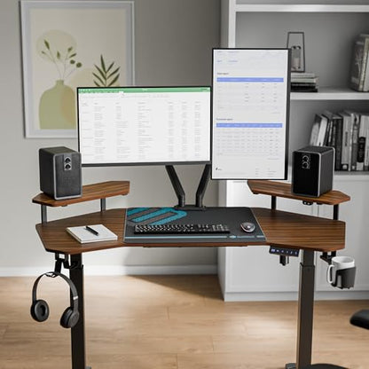 EUREKA ERGONOMIC Aero 55 Inch W Shaped Electric Standing Desk, Height Adjustable Computer Gaming Desk with LED Monitor Shelf, Mouse Pad, Headphone Hook, Cup Holder, Dark Walnut - color: Walnut, size: 55"W x 35"H-Adjustable
