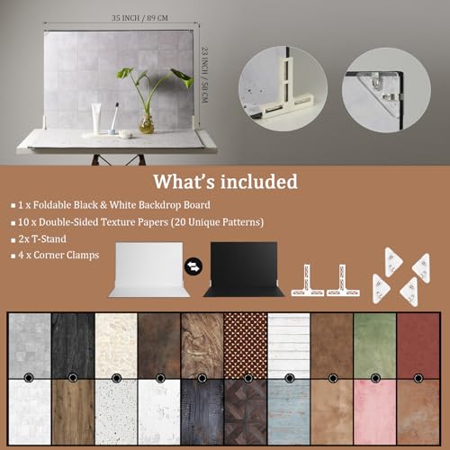 Product Photography Backdrops, 23x35 10Pcs 20 Patterns Double-Sided Photo Backdrop Boards, Flat Lay Background for Food, Jewelry, Cosmetics & Content Creation, MDAOCRY