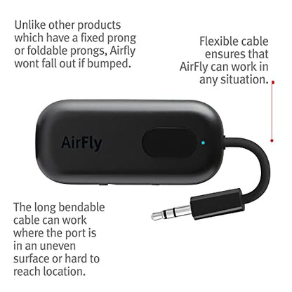 Twelve South AirFly Pro Bluetooth Wireless Audio Transmitter/Receiver for up to 2 AirPods/Wireless Headphones; Use with Any 3.5 mm Audio Jack, Black - color: Black, style: AirFly Pro