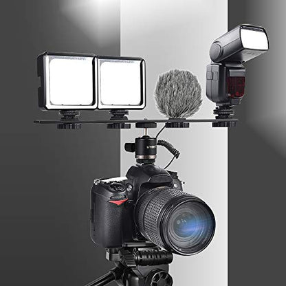 UTEBIT 11 inch Flash Bracket, Long Dual Camera Mount Flash Bracket Extension Bar with 1/4“ Hot Shoe, Straight Flash Brackets 1/4- 3/8 Thread Hole Tripod Mount for Camera/LED Light/Microphone - size: 11 inch Flash Bracket (Metal)