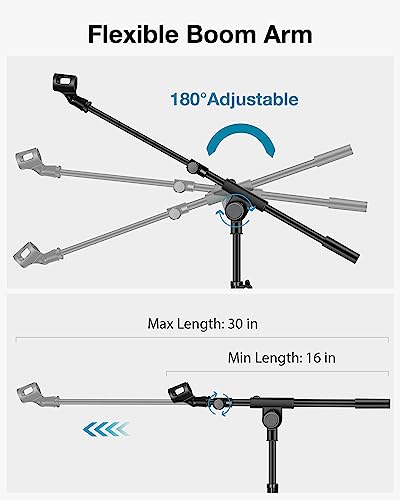 InnoGear Microphone Stand, Tripod Boom Arm Floor Mic Stand Height Adjustable Heavy Duty with Carrying Bag 2 Mic Clips 3/8" to 5/8" Adapter for Singing Podcast for Blue Yeti Shure SM58 SM48 Samson Q2U