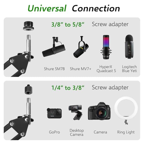 Microphone Boom Arm Attachment, Additional Desk Mic Arm Add-On for Mic Stand Riser, Overhead Microphone Arm for Shure SM7B Blue Yeti HyperX QuadCast S and More