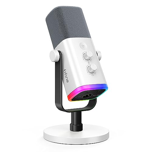 FIFINE XLR/USB Gaming Microphone for Streaming Podcasting, PC Computer RGB Mic, with Gain Knob, Mute Button, Monitoring Jack, Gamer Mic for Recording Video Creation-AmpliGame AM8 White - color: White