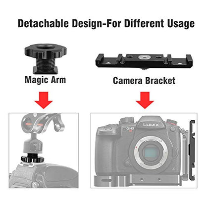 Chromlives Hot Shoe Mount Bracket Dual Hot Shoe Extension Bar Aluminum Mounting Plate Adapter Double Extension Shoe for LED Video Light Screens - color: Dual Cold Shoe