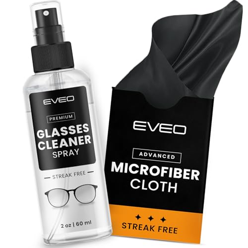EVEO Glasses Cleaner Spray - Eyeglass Cleaner (No Streaks)| Eye Glass Cleaners Spray + Lens Cleaner Microfiber Cleaning Cloth, Glasses Cleaning Kit Eye - 2oz - size: 2 Fl Oz (Pack of 1)