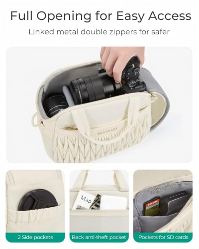 BAGSMART Camera Sling Bag, Portable Small Camera Bags for Photographers with Tripod Holder, Waterproof DSLR/SLR/Cute Camera Case for Women with Rain Cover, Compatible with Sony Canon Nikon, Beige - color: Beige