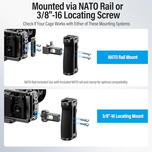 SIRUI Camera Cage Side Handle, Aluminum NATO and 3/8'' Locating Mount for ARRI Side Hand Grip with Cold Shoe and Threaded Holes, Up and Down Adjustable, Pack of 1, SC-SH