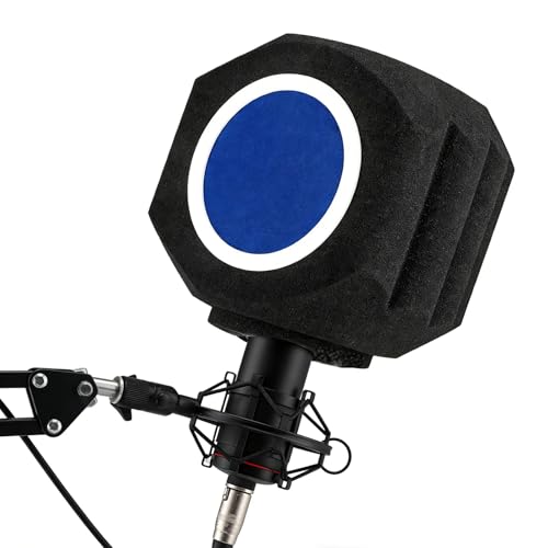 Microphone Isolation Shield Mic Pop Filter for Microphone Record Microphone Pop Filter fto Reduce Noise and Reflection Mic Isolation Shield for Singing Recording Podcasts Live Stream, Blue
