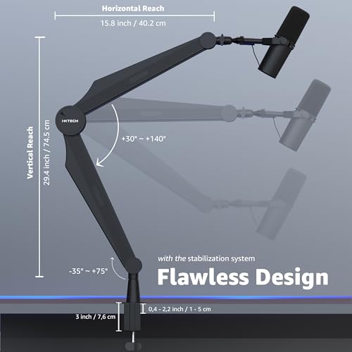 IXTECH Microphone Boom Arm Adjustable Stick Mic Arm Stand with Desk Mount Clamp Overhead 360° Rotatable Microphone Stand with Cable Management for Podcast Streaming Gaming Studio CAPTAIN Model - color: 1 Black