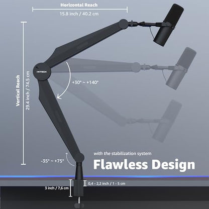 IXTECH Microphone Boom Arm Adjustable Stick Mic Arm Stand with Desk Mount Clamp Overhead 360° Rotatable Microphone Stand with Cable Management for Podcast Streaming Gaming Studio CAPTAIN Model - color: 1 Black