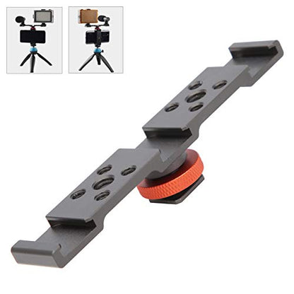 3 in 1 Hot Shoe Mount Adapter, Camera Hot Shoe Bracket with Multiple Screw Holes, Aluminum Alloy Extension Bar for Camera Mobile Phone Rabbit Cage (Gray) - color: Gray