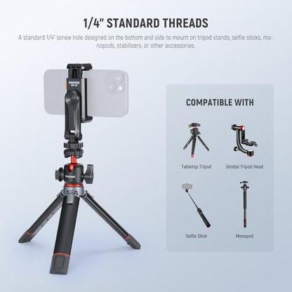 Neewer Basic Phone Tripod Mount Holder with 1/4" Thread & Cold Shoe, 2.36"-3.54"/6-9cm 360° Rotatable Camera Mount Cellphone Clamp for iPhone 16 15 14 13 12 11 Pro Max X XR Samsung S24 Ultra, SP-10 - style: SP-10