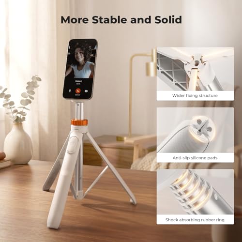K&F CONCEPT 63'' Magnetic Selfie Stick Tripod, Lightweight Cellphone Stand with Wireless Remote, Compatible with iPhone 17 Pro Max/16/15/14/13/12 Series and All Phones - color: White