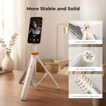 K&F CONCEPT 63'' Magnetic Selfie Stick Tripod, Lightweight Cellphone Stand with Wireless Remote, Compatible with iPhone 17 Pro Max/16/15/14/13/12 Series and All Phones - color: White