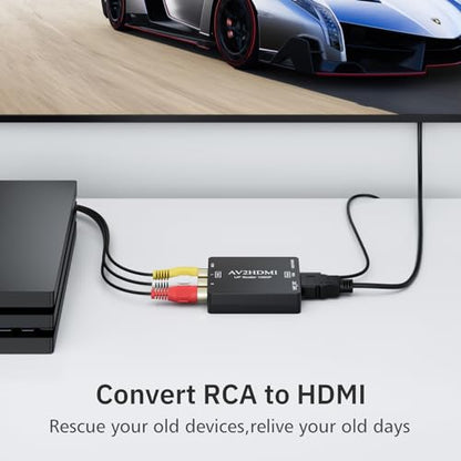 DigitConvert RCA to HDMI Converter, AV to HDMI Adapter, 1080P Mini RCA Composite CVBS Audio Video Converter Supports PAL/NTSC Compatible with PC/Laptop/Xbox /PS4 /TV/STB/VHS/VCR/Blue-Ray