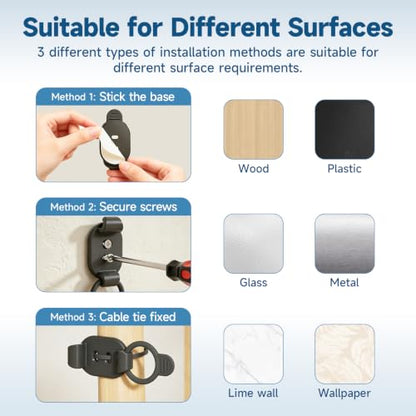 Adjustable Cable Management Clips, Self Adhesive Cord Organizer with Elastic Loop, Reusable Cable Holder for Desk, Under Desk, Wall, TV, Office, Home, Charging Cables, USB, HDMI, PC Wires (10)