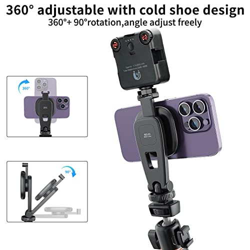 VRIG MG-03 Magnetic Phone Tripod Mount,Tripod Mount for Magsafe w Cold Shoe for iPhone 17.16.15.14.13.12 Series,Magnetic Ring Compatible with All Phones & All Cases,360° Rotation,for Tripods,Cameras - size: MG-03