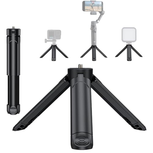 Mini Tripod for DJI Pocket3/4 2-in-1 Desktop Stand & Grip Handle - Ultra Portable Geared Heads Tripod for DSLR Webcam Phone 1/4” Mount 2oz Lightweight