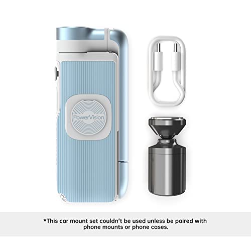 PowerVision S1,Smartphone Gimbal - Portable, Wireless Charging, 3-Axis Stabilization, Face Tracking, Gesture Control, Anti-Shake, Compatible with YouTube/TikTok/Vlogging (Car Mount Kit, Blue)