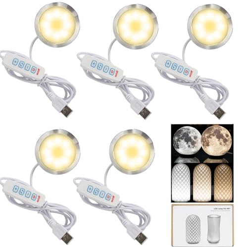 5PCS LED Lamp Kit 001 for Bambu lab A1 mini/A1/X2D/P2S MH001, 3 Color Temperature, Power Outage Color Storage, Dimming, 5V USB Round DIY Hardware Spare Parts for Makerwold 3D Printed Light Projects - color: 5PCS