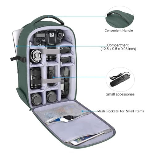 MOSISO Camera Backpack,DSLR/SLR/Mirrorless Photography Camera Bag Full Open Waterproof Hardshell Bag with Insert&Tripod Holder&Laptop Compartment Compatible with Canon/Nikon/Sony, Emerald Green - color: Emerald Green