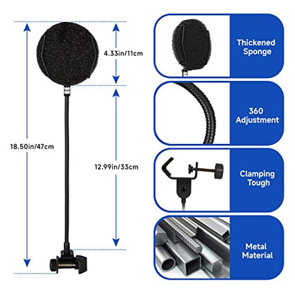 Pop Filter for Microphone - Sponge Layered Pop Wind Screen with Enhanced Flexible 360° Gooseneck