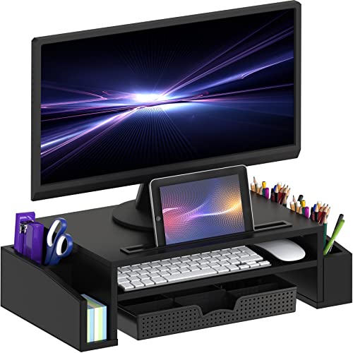 Simple Houseware Desk Monitor Stand Riser with Adjustable Organizer tray, Black - color: Black