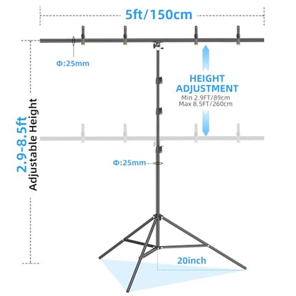 EMART 8.5 x 5ft Portable T-Shape Backdrop Stand Kit with Adjustable Frame, 4 Spring Clamps & Carry Bagfor Parties, Photography, Video, and Studio Background Support - size: 8.5ft x 5ft