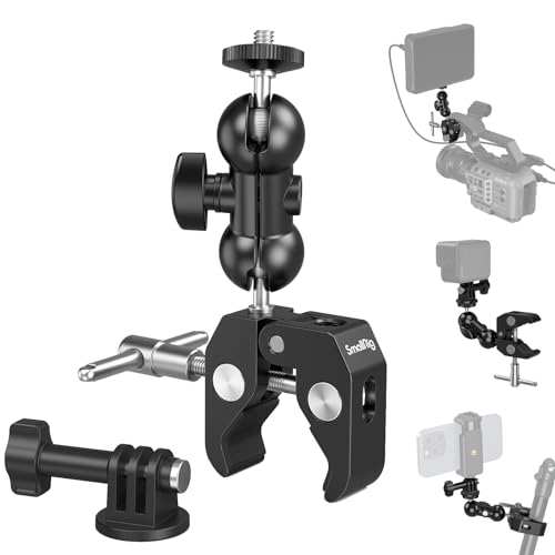 SMALLRIG Super Camera Clamp Mount, Double Ball Head Magic Arm Adapter, Fence/Desk/Tripod Mount for Monitor/Light/Camera, for Insta360, for Gopro - style: Clamp