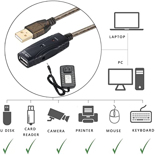 USB 2.0 A Male to A Female Extension Cable High Speed 480 Mbps (100 Feet with Led Light) - size: 100 Feet with Led Light