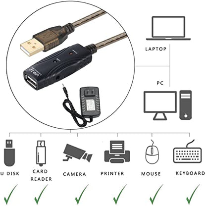 USB 2.0 A Male to A Female Extension Cable High Speed 480 Mbps (100 Feet with Led Light) - size: 100 Feet with Led Light