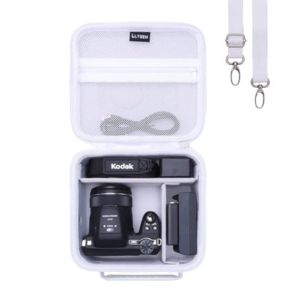 L LTGEM Camera Case Compatible with KODAK PIXPRO AZ425 / AZ255 Digital Camera and Accessories, with 2 Dividers and Shoulder Strap, White - color: White