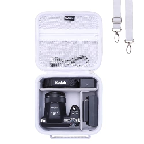 L LTGEM Camera Case Compatible with KODAK PIXPRO AZ425 / AZ255 Digital Camera and Accessories, with 2 Dividers and Shoulder Strap, White - color: White
