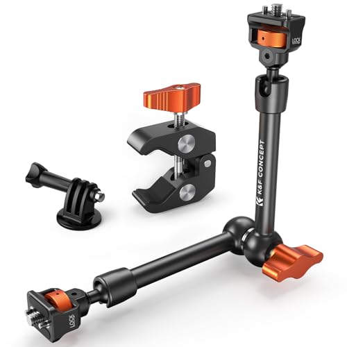 K&F CONCEPT 11" Magic Arm Clamp with ARRI 1/4" & 3/8" Thread Screw 360° Ball Heads Articulating Arm Camera Adapter for DSLR, Monitor, LED Light, Microphone, Camera Cage, Action Camera - size: 11 Inch with Adapter