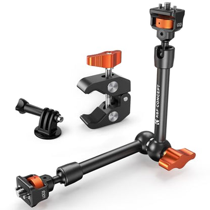 K&F CONCEPT 11" Magic Arm Clamp with ARRI 1/4" & 3/8" Thread Screw 360° Ball Heads Articulating Arm Camera Adapter for DSLR, Monitor, LED Light, Microphone, Camera Cage, Action Camera - size: 11 Inch with Adapter