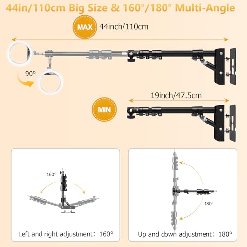 MACTREM Ring Light Wall Mount,44’’/110cm Wall Mounting Triangle Boom Arm for Strobe Light, Photography, Softbox, Reflector,Umbrella,Studio Video Light, Support 180°Rotation - size: 110cm