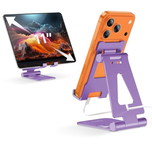 Aoviho Cell Phone Stand for Desk, Adjustable Desktop Phone Holder Stand, Foldable Moblie Phone Dock for iPhone 17 16 15 14 Pro Xs Max Xr X 8 7 6 5 5s SE Nintendo Switch All Phones, Purple - color: Purple