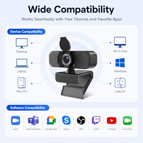4K UHD Webcam with PDAF Autofocus, Dual Mics, Privacy Cover and Tripod | 87° view, auto white balance, low-light correction, 360° rotation and plug-and-play USB-A for work, meetings and streaming
