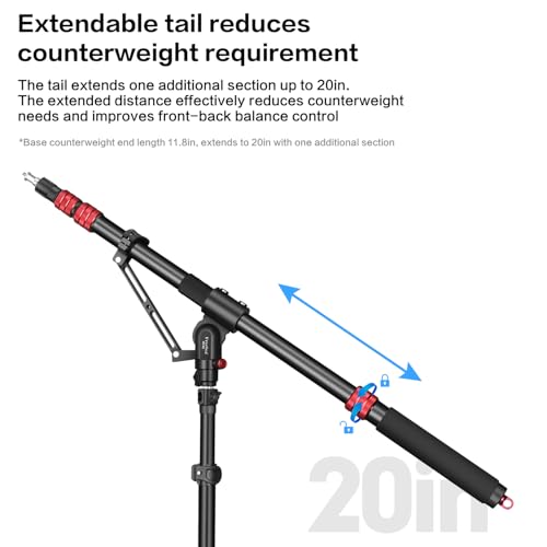 FreeSea Tripod Extension Arm & Boom Arm, 27.6–80.7 Inch Adjustable Stand | 27.6-80.7" Aluminum Alloy Heavy Duty w/ 4.4lbs Load, 90° Tilt & Extendable Tail for C Stand Photography