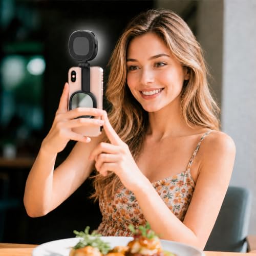Magnetic Selfie Light Compatible with MagSafe, Foldable LED Phone Light with Mirror, 72 LEDs Stepless Brightness & Color Temperature, 360° Rotating Fill Light for Selfies, Makeup, TikTok, Zoom - color: Black-1