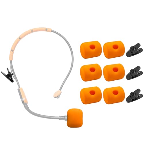 6 Pcs SM31 Mic Covers + 3 Clips Compatible with Shure SM31 PGA31 Microphone, RK379 RK377 Fitness Headset, Accessory Kit for Microphone Windscreens Pop Filters, Orange - color: Orange