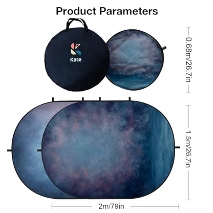 Kate Collapsible Backdrop Pop Up Backdrops Blue Portable Background for Portrait Headshot, Video, Live Stream, 5x6.5ft