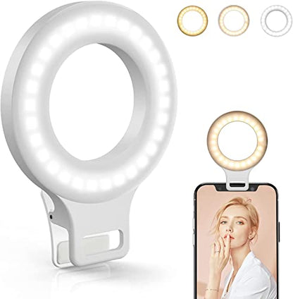 Clip on Ring Light, Kimwood Rechargeable 60 LED Selfie Ring Light for Phone, Laptop, Tablet (3 Models, 5 Level Brightness) - color: 3 Models, 5 Level Brightness