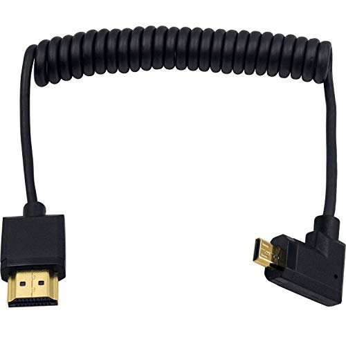 Duttek 4K Micro HDMI to HDMI Coiled Cable 1Ft-4FT, Extreme Slim Left Angled 90 Degree HDMI to Micro HDMI Cable for 1080P, 4K, Ultra HD, 3D Black - size: Left Angled