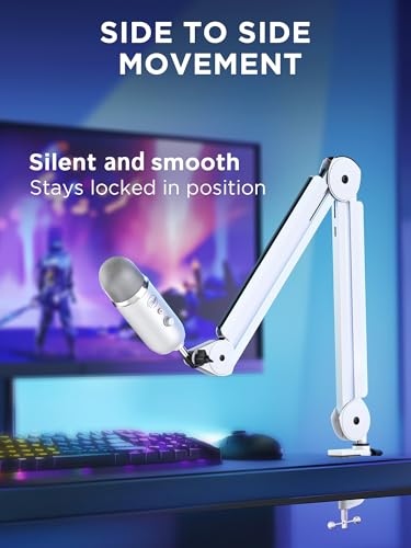 InnoGear Mic Boom Arm Microphone Stand Cable Management for Blue Yeti FIFINE AM8 K669B HyperX QuadCast S SoloCast AT2020 and Other Microphone, White - color: White, style: Standard Clamp