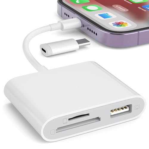 SZHAIYIJIN SD Card Reader for iPhone, Memory Card Reader with USB Camera Adapter Plug and Play Trail Game Camera Viewer Supports SD and TF Card MicroSD Card Adapter for iPad No App Required - color: White