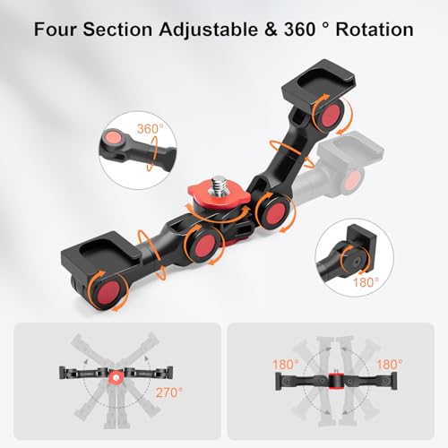Dual Cold Shoe Mount, Extension Bar Universal Cold Shoe Adapter with Phone Holder Mount, 1/4" Thread Holes for Microphone,Led Video Light, Audio Recorder Monitors (68012)