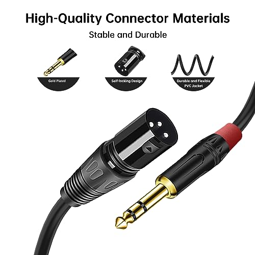 (2PACK/2FT) XLR to 1/4 TRS Stereo Adapter,XLR Male to 1/4 Inch (6.35mm) Balanced Microphone Stereo Audio Converter AdapterCable，3 Pin XLR to Quarter inch TRS Plug Mic Cord for Dynamic Microphone - size: 2Feet