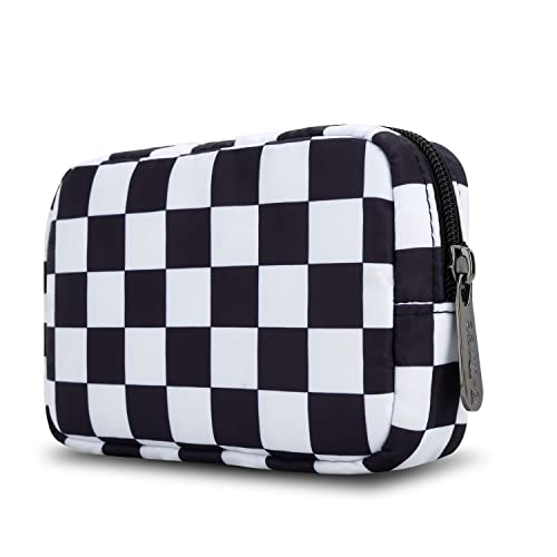 E-Tree Cute Small Makeup Bag, Cosmetic Toiletry Skin Care Make up Little Items Pouch for Purse,Zipper Mini Tech Charger Cable Electronic Organizer Case,Travel Accessories for Women Men Teen,Checkered - color: Checkered, style: Travel Makeup Bag