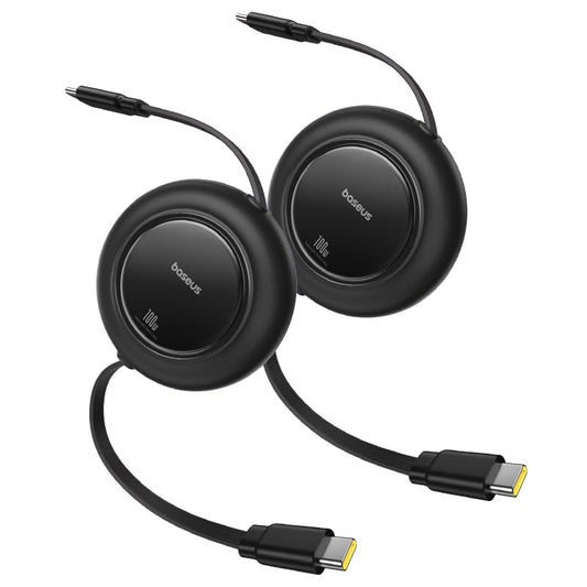 Baseus USB C Cable, 100W 2-Pack 6.6ft Retractable USBC to USBC Fast Charging Cable, 7-Stage Length Preset Retractable Type C Cord for iPhone 16 15 Pro Plus Pro Max, MacBook, iPad Pro, Samsung S24/S23 - color: Black, size: 6.6ft+6.6ft